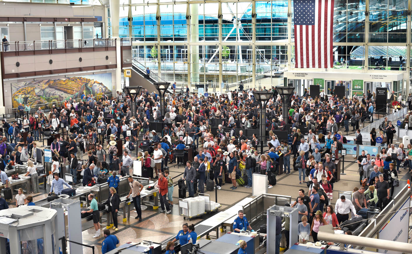 Crowded airport security