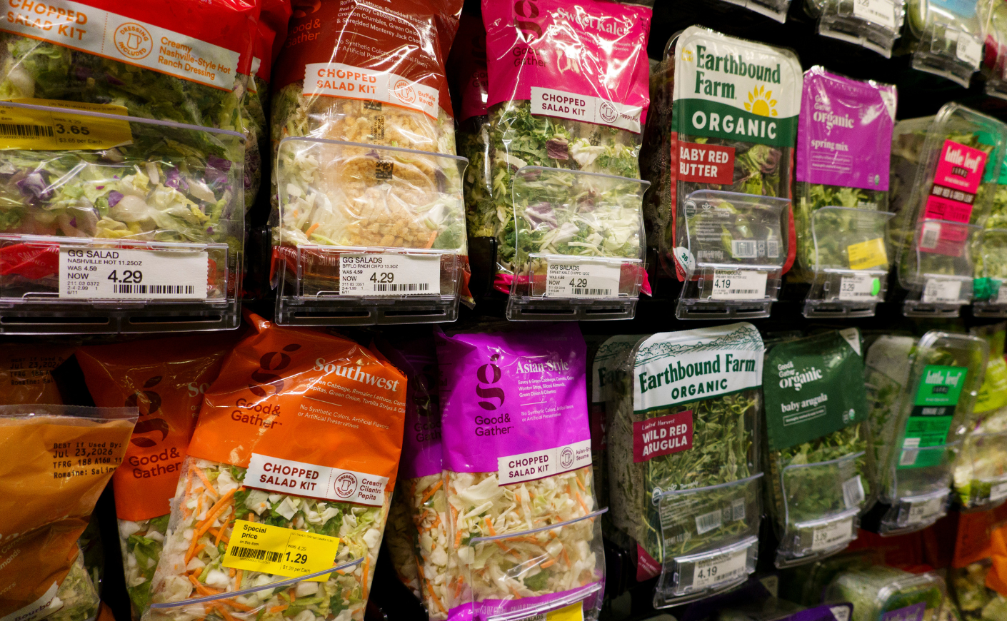bagged lettuce at a grocery store