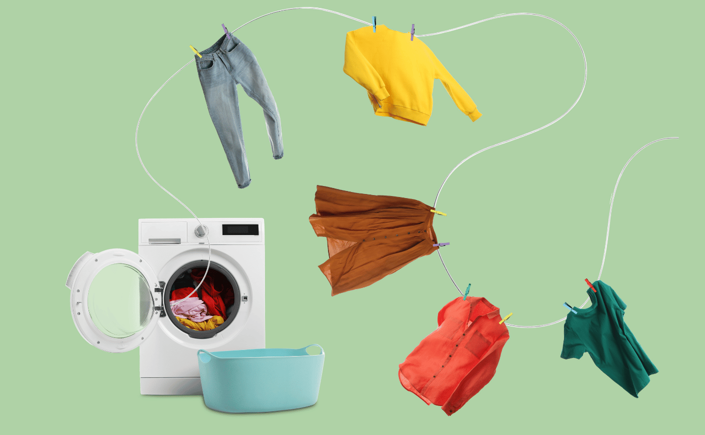 clean laundry spilling out of washer
