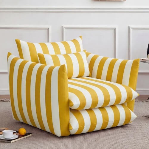 A striped accent chair.