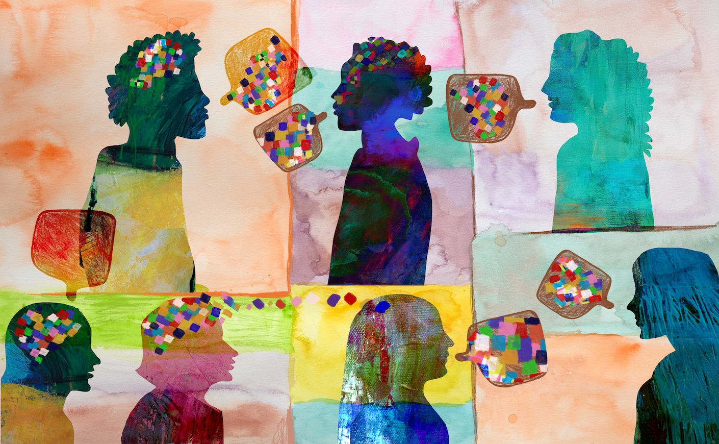Group of people with  talking, thinking, communicating using speech bubbles