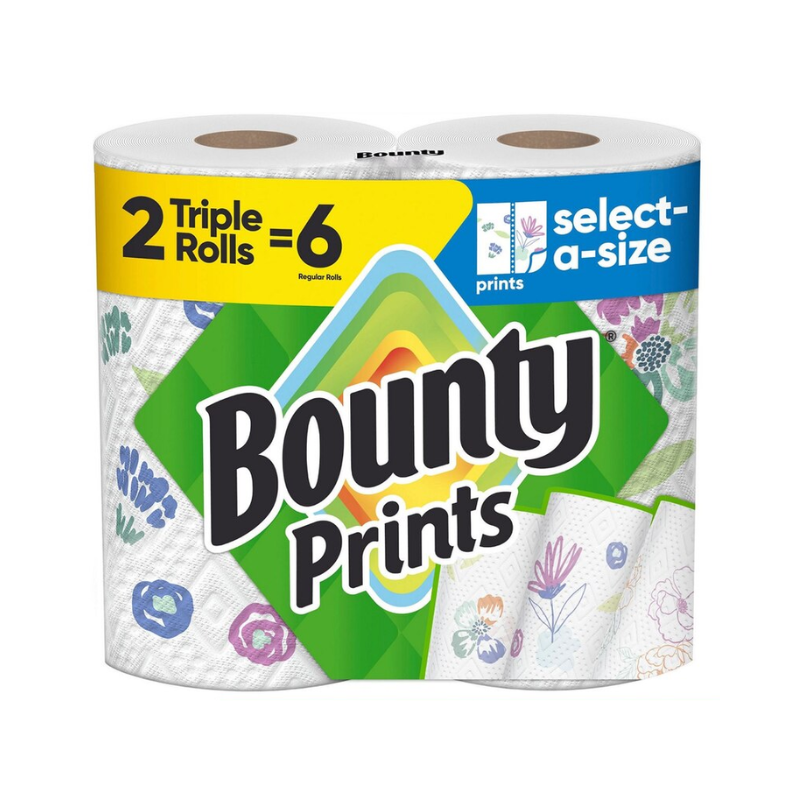 Bounty Prints Select-A-Size Paper Towels, 2 Triple Rolls