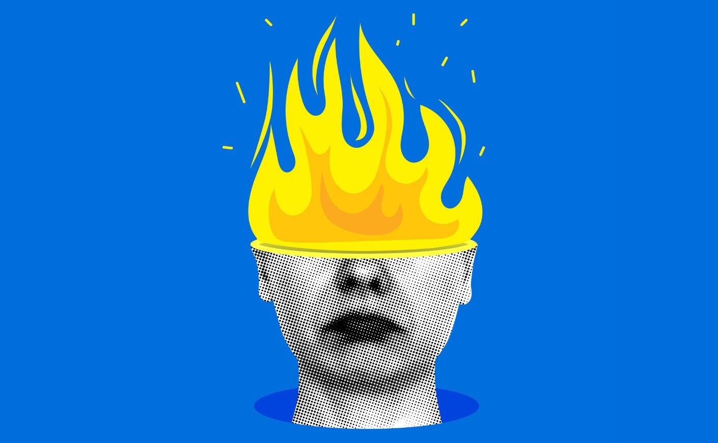 Illustration of woman's head with flames coming out of it