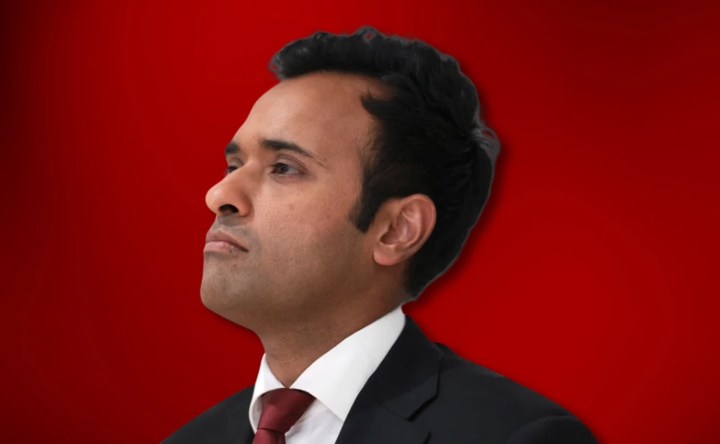 Vivek Ramaswamy over a red background